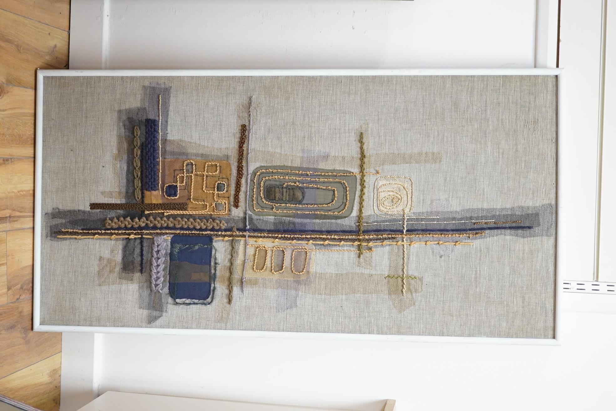 Mid century, abstract embroidered textile panel, 56 x 115cm. Condition - fair